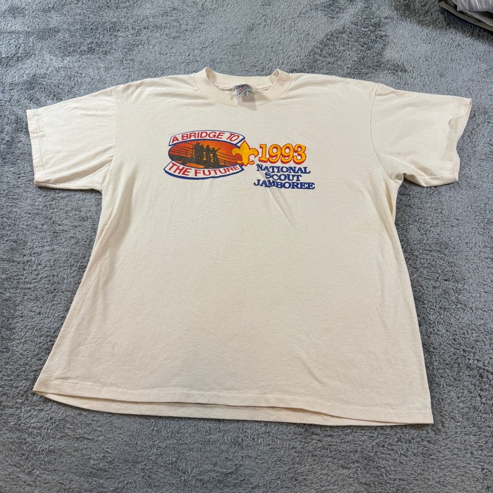Oneita Mens 1993 National Scout Jamboree T Shirt XL Cream Single Stitch USA